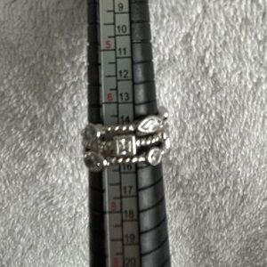 Women’s Silver Tone Textured Triple Row Ring with Clear Crystals, Size 7